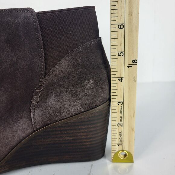 Lucky Brand Zorlina Ankle Boots Wedge Heel Zip Up chocolate Suede - Picture 3 of 11